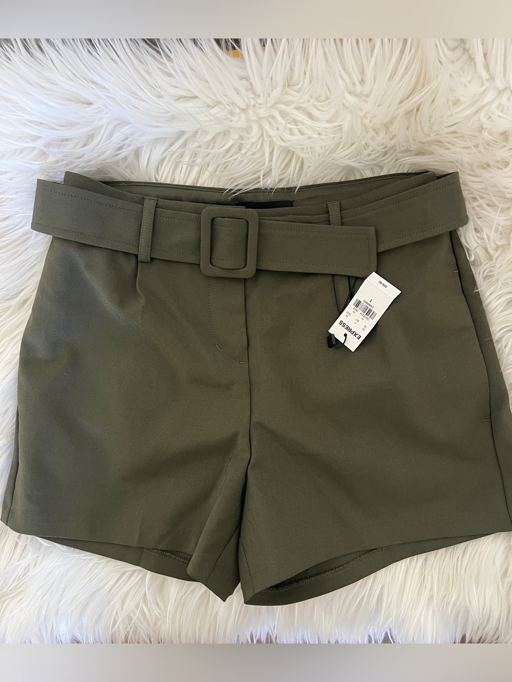 High-Rise Olive Belted Women’s Shorts Express